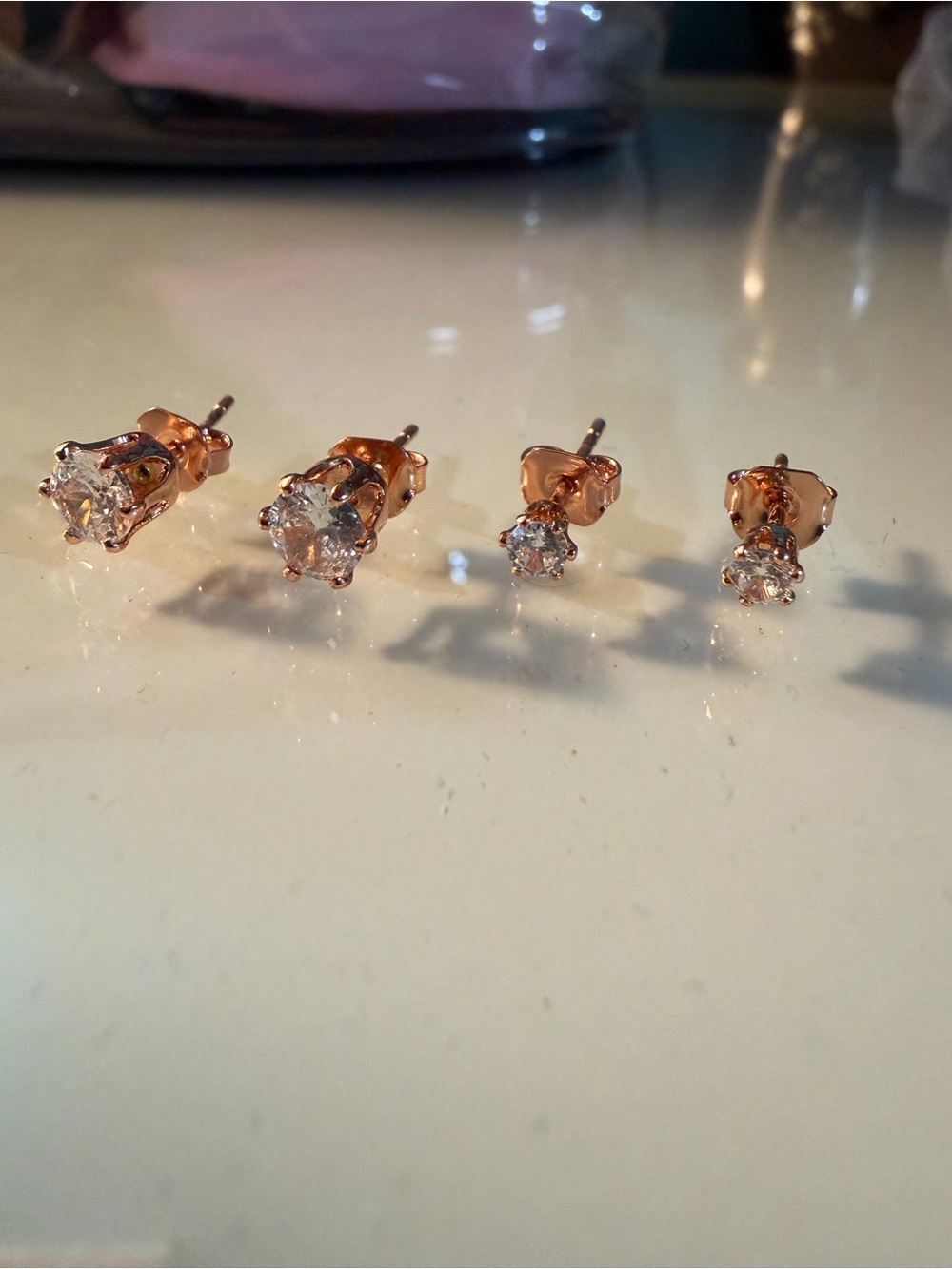 Rose Gold Cubic Zirconia Stud Earrings - Sparkling Duo Set